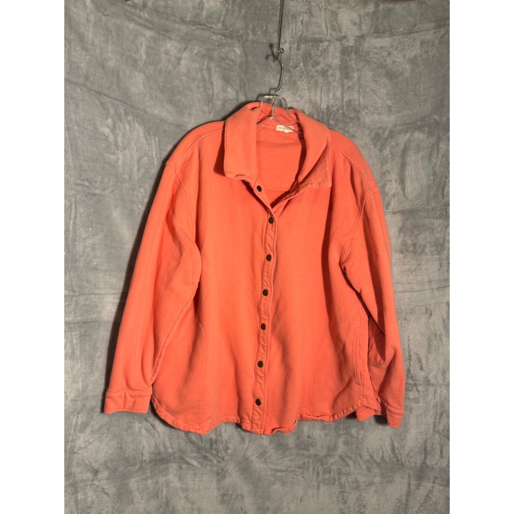 Mododoc Women Coral Orange Snap Front‎ Shacket Knit Sweatshirt Jacket XL